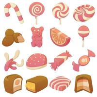 Sweets and candies icons set, cartoon style vector