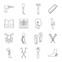 Orthopedics prosthetics icons set, outline style vector