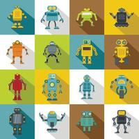 Robot icons set, flat style vector