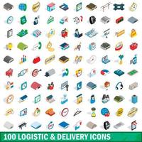 100 logistic delivery icons set, isometric style vector