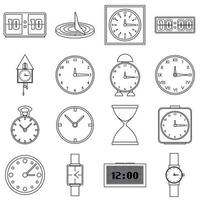 Clocks icons set, outline style