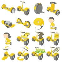 Balancing scooter icons set, cartoon style vector