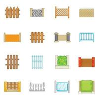 Fencing modules icons set, cartoon style vector