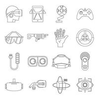 Virtual reality icons set, outline style vector