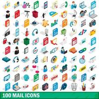 100 iconos de correo, estilo isométrico 3d vector