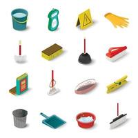 Cleaning icons set, isometric style vector