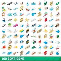 100 boat icons set, isometric 3d style vector