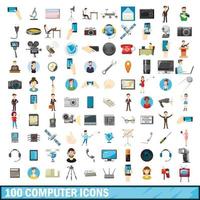 100 computer icons set, cartoon style vector