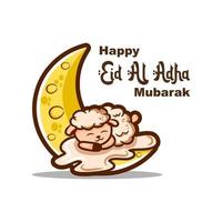 cute sleeping sheep on the moon eid al adha mubarak hand drawn vector