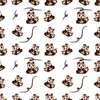 cute illustration of a panda wearing a headband holding a flag seamless pattern vector