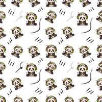 cute illustration of a panda playing a game using headphones seamless pattern vector