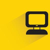 desktop computer icon yellow background vector illustration