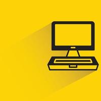 computer and keyboard icon yellow background vector illustration