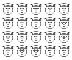 amazed student line emoticons set vector