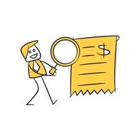 businessman character searching dollar bill yellow stick figure illustration vector