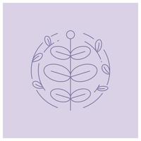 floral wreath line art, wedding card decoration on purple background vector