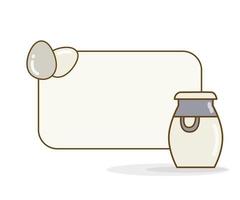 blank note with egg and milk can icon vector illustration