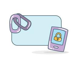 blank note with mobile security and link icon vector illustration