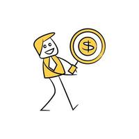 businessman searching dollar coin yellow stick figure illustration vector