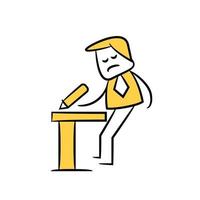 boring businessman writing on table yellow stick figure illustration vector