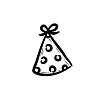Hand drawn party hat. Conical birthday hat with polka dots. Flat vector illustration in doodle style.