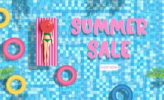 Top view beach background with swimming pool party theme for holiday summer vacation. vector