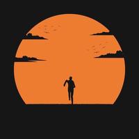 hombre de silueta corre hacia la puesta de sol vector
