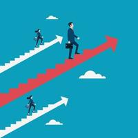 Business people walking on red arrow stair up go to success in career