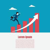 ambitious businessman running on a growth graph path to the target. vector