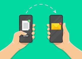 transferring or exchanging files between a smartphone and a mobile, copying information. Data exchange, file management, sharing, downloading. vector