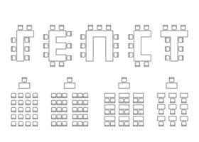 Set of plan for arranging seats in interior, auditorium with place spectators, classroom, theater, lecture hall, layout outline elements. Scheme chairs and tables icons. Furniture top view.Vector line vector