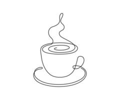 Cup of coffee, one single continuous line drawing. Simple abstract outline beautiful mug with steam beverage. Vector illustration