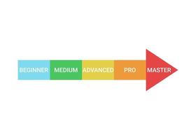 Scheme of level of skills, success and achievement, diagram step in business. Title and competence of person. Beginner, medium, advanced, professional, master. Vector illustration