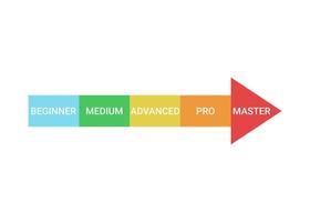 Scheme of level of skills, success and achievement, diagram step in business. Title and competence of person. Beginner, medium, advanced, professional, master. Vector illustration