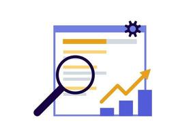 Search engine optimization, SEO optimization, analytics and advertising concept. Search screen with magnifier. Sign SEO top ranking for web. Vector illustration