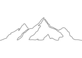 Mountain landscape, one continuous line art drawing. Chain of mountain, hill, nature in simple contour outline. Vector illustration