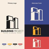 concepto de logotipo de edificio de bienes raíces de esquema simple moderno vector