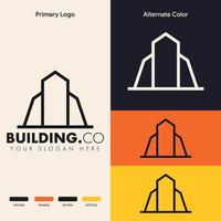 concepto de logotipo de edificio de bienes raíces de esquema simple moderno vector