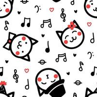 lindo patrón sin costuras con gatos y notas musicales. telón de fondo de música divertida para niños textiles, prendas de vestir, diseño de papel de regalo. impresión vectorial con animales dibujados en estilo garabato vector