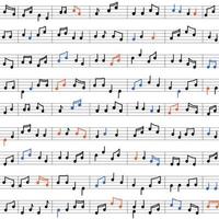 patrón vectorial sin costuras con lindas notas musicales coloridas sobre fondo blanco vector