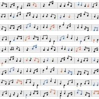 Seamless vector pattern with cute colorful musical notes on white background
