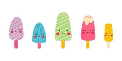 conjunto de lindos personajes de helado. ilustración vectorial divertida en estilo plano vector