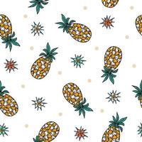 Cute seamless pattern with hand drawn doodle pineapples on white background. Summer food background with funny fruits in sketch style for kids textile, wrapping paper, apparel vector