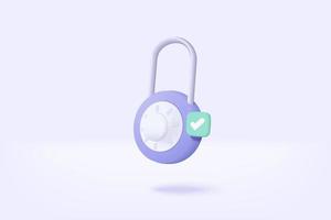 3D padlock for password secure online on white background. Closed padlock sign. Cyber security digital data protection minimal concept. 3d security protection on isolated vector render illustration