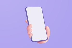 3D vector hand holding mobile phone isolated on pastel background, Hand using smartphone with empty screen for mockup mobile concept. showcase 3d display minimal scene with device smartphone
