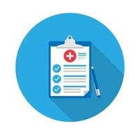 Medical form, medical report. Clipboard with a cross, pen and check marks. Informed consent, prescription, application form, health insurance, flat icon.Vector illustration. vector