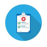 Medical form, medical report. Clipboard with a cross, check marks. Informed consent, prescription, application form, health insurance, flat icon.Vector illustration.