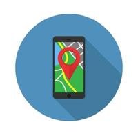 phone location flat icon. Vector illustration in a simple style with a falling shadow. 10 eps.