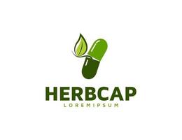 Herb capsule logo illustration with green leaf vector