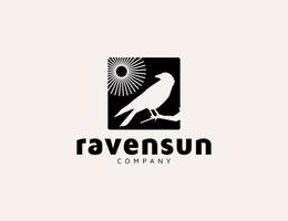 Crow bird and sun silhouette logo design vector